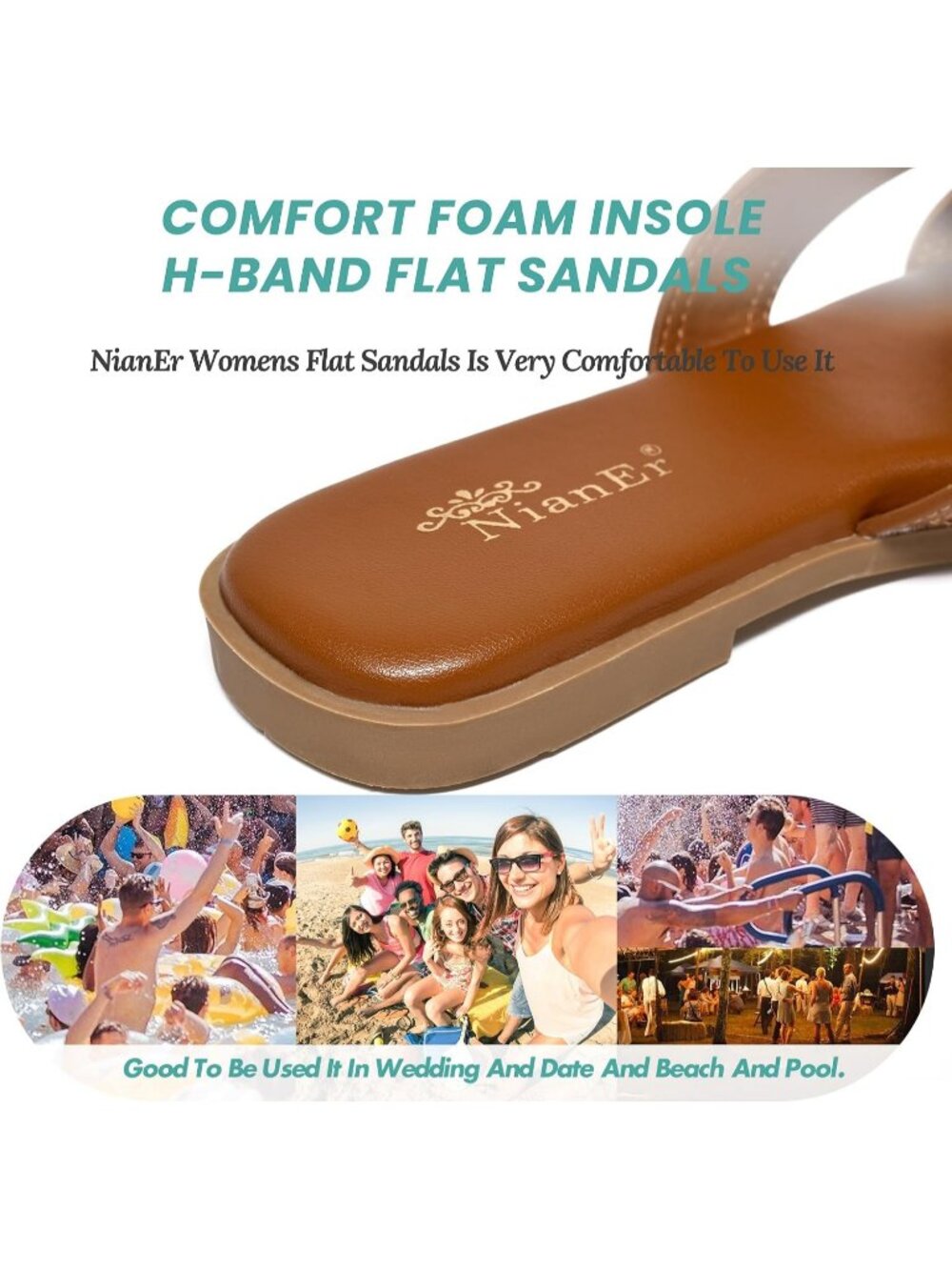 NianEr Women's Brown Leather Comfortable Casual Summer Flats Sandals Shoes - Picture 2 of 5